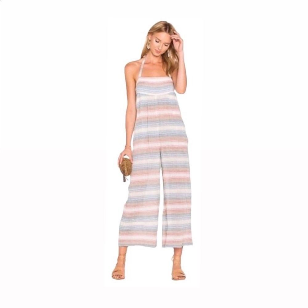 Mara Hoffman Multistripe Swim Sahara Halter Wide Leg CoverUp Jumpsuit